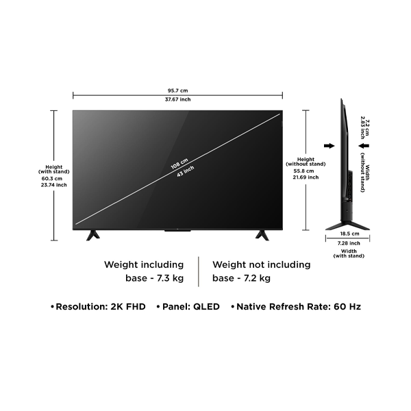 Buy TCL 43 inch 108 cm 43S5K Black Metallic Bezel-Less FHD QLED TV - Vasanth & Co