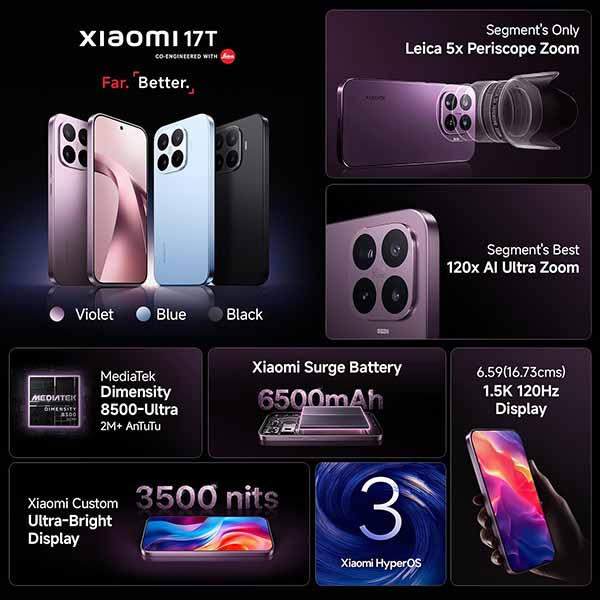 Buy Xiaomi 17T Violet 12GB RAM 256GB Storage Smartphone Online
