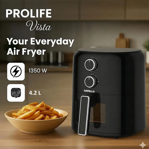 Buy Havells 1350 W 4.2 L Prolife Vista Black Air Fryer Online - Vasanth & Co