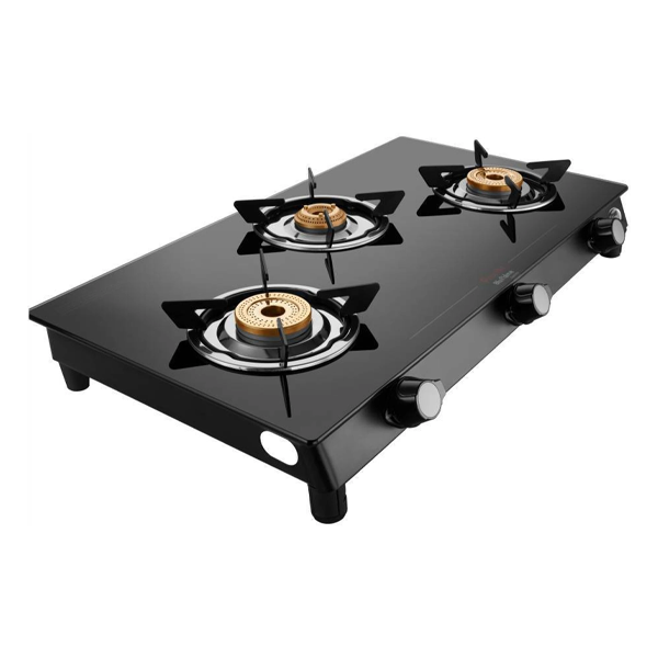 Buy Preethi 3 Burner Blu-Flame Sparkle GTS 403 Black Glass Top Gas Stove Online - Vasanth & Co