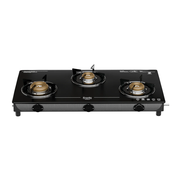 Buy Preethi 3 Burner Valentino GTS 121 Carbon Black Glass Top Gas Stove Online - Vasanth & Co