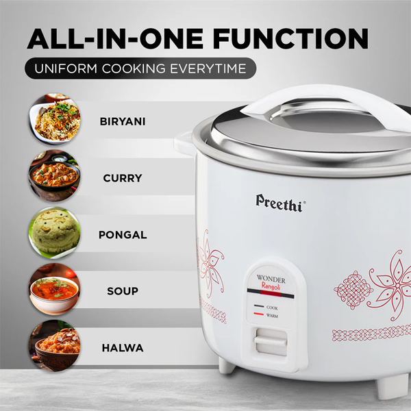 Buy Preethi 1 L Rangoli RC 319 White Electric Rice Cooker Online - Vasanth & Co