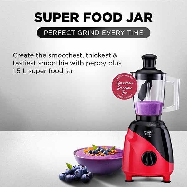 Buy Preethi 4 Jars 750 Watts MG246 Peppy Plus Red & Black Mixer Grinder Online - Vasanth & Co