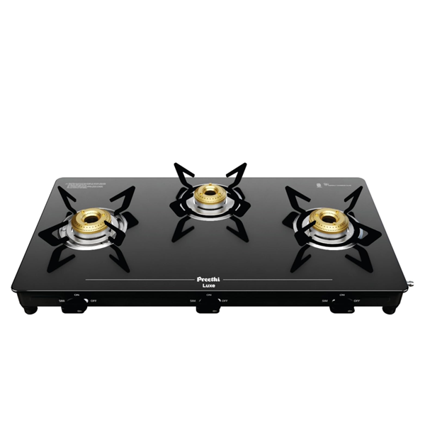 Buy Preethi Luxe 3 Burner GTS415 Black Glass Top Gas Stove Online - Vasanth & Co
