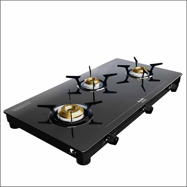 Buy Preethi 3 Burner Luxe Pro GTS417 Black Glass Top Gas Stove Online - Vasanth & Co