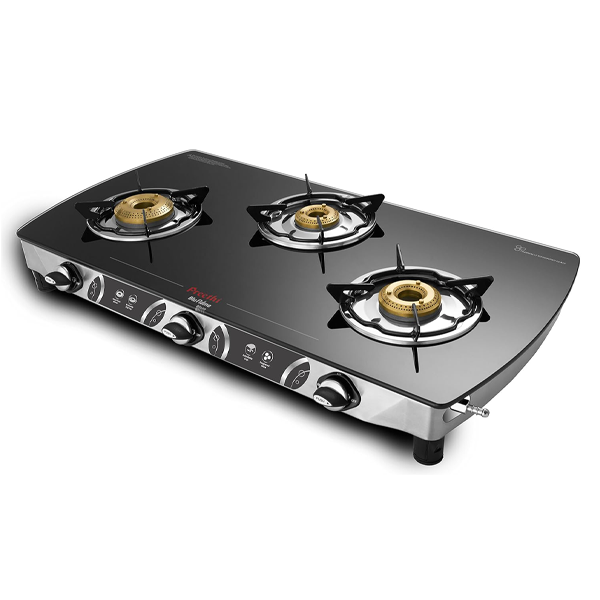 Buy Preethi 3 Burner Blaze GTS 117 Black Glass Top Gas Stove Online - Vasanth & Co