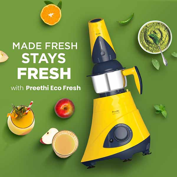 Buy Preethi 750 Watts MG291 Yellow Eco Fresh Mixer Grinder Online - Vasanth & Co