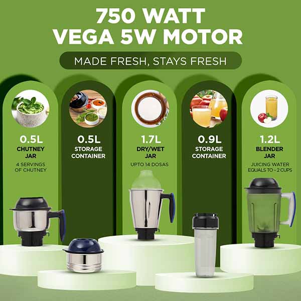 Buy Preethi 750 Watts Eco Fresh MG282 Blue Mixer Grinder Online - Vasanth & Co