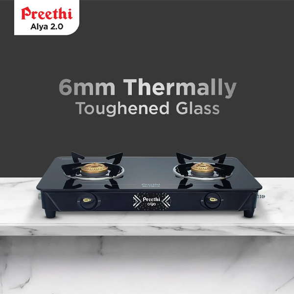 Buy Preethi Alya 2 Burner GTS411 Manual Ignition Glass Top Gas Stove Online - Vasanth & Co