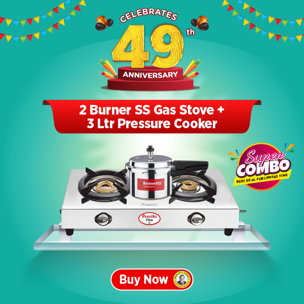 Preethi Fino Stainless Steel 2 Burner Gas Stove | Durable & Efficient Cooking