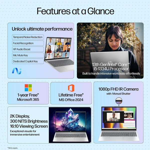 Buy HP OmniBook 5 16-BA1789TU Intel Core i5 13th Gen 16GB RAM 512GB SSD Windows 11 Home Silver Laptop - Vasanth and Co
