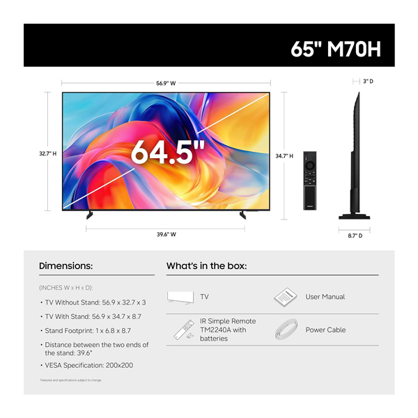 Buy Samsung 55 inch 1.63m 65M70H Mini LED 4K Smart TV - Vasanth & Co