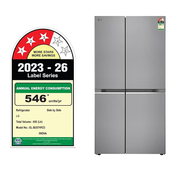 Buy LG 650L 3 Star GL-B257JDS3 Dazzle Steel Convertible Multi Air Flow Side by Side Refrigerator - Vasanth and Co