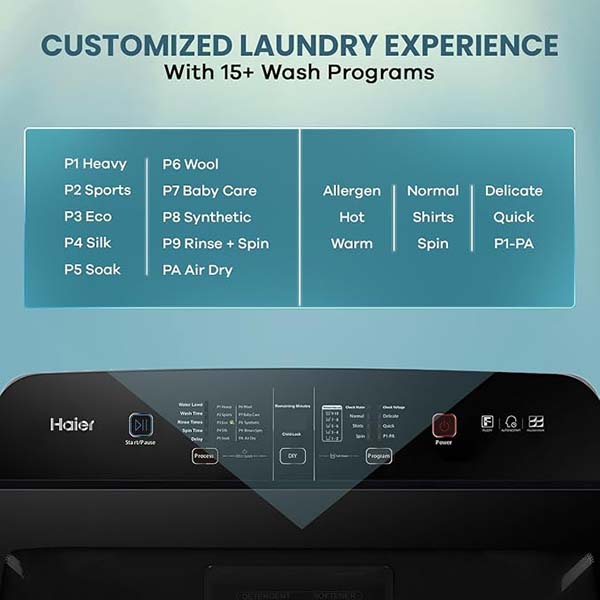 Buy Haier 9KG 5 Star HWM90-H688BK NOIDA Black Anti Scaling Fully Automatic Top Load Washing Machine - Vasanth and Co