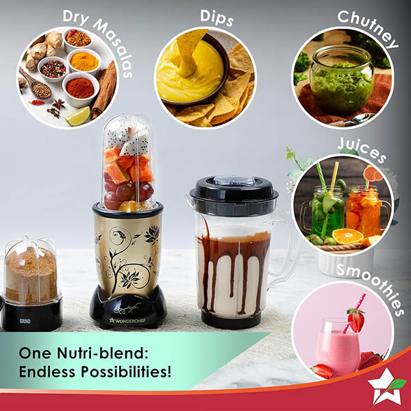 Buy Wonderchef 500 Watts 4 Jars Nutri blend Champagne Mixer Grinder Online - Vasanth and Co