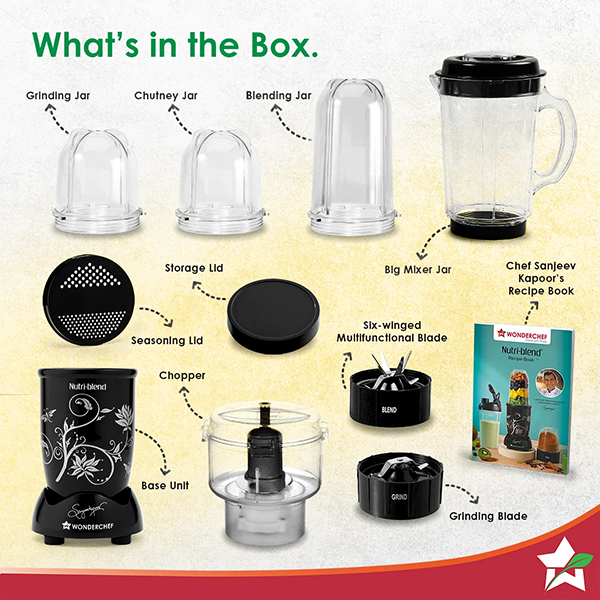 Buy Wonderchef 500W 4 Jars Nutri blend CKM Black Mixer Grinder & Chopper Online - Vasanth and Co