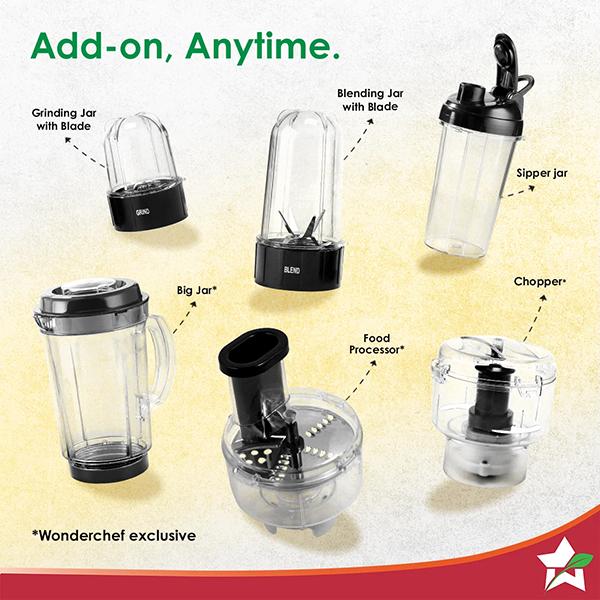 Buy Wonderchef 500W 4 Jars Nutri blend CKM Black Mixer Grinder & Chopper Online - Vasanth and Co