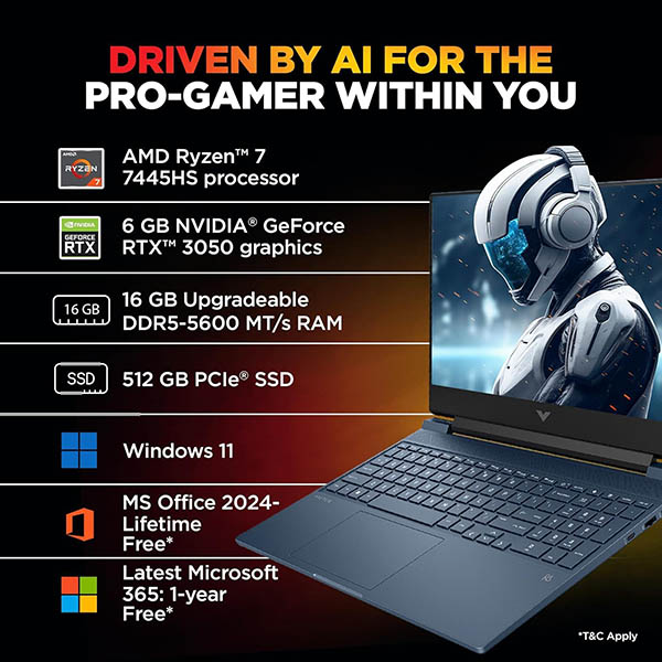 Buy HP Victus AMD 15-FB3120AX Ryzen 7 16GB 512GB SSD RTX 3050 Windows 11 Blue Gaming Laptop Online - Vasanth and Co